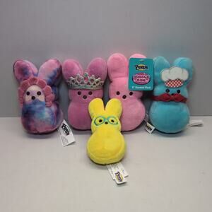 Lot of 5 Just Born Peeps Plush Pink Bubble Gum Tye Dye Blue Chef Crown